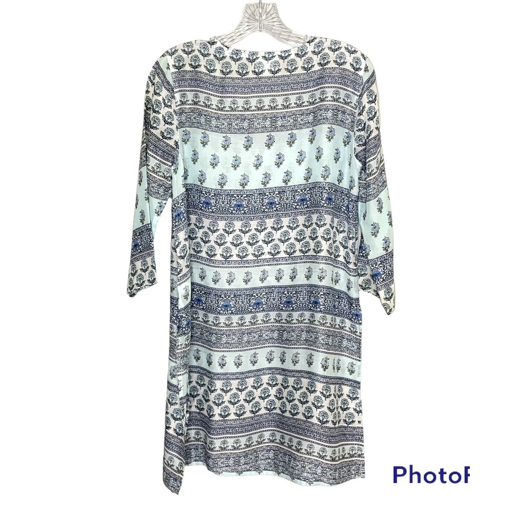J Jill Swimsuit Beach Cover Up Tunic Size XS Blue Floral Boho Side Slits - Picture 2 of 8